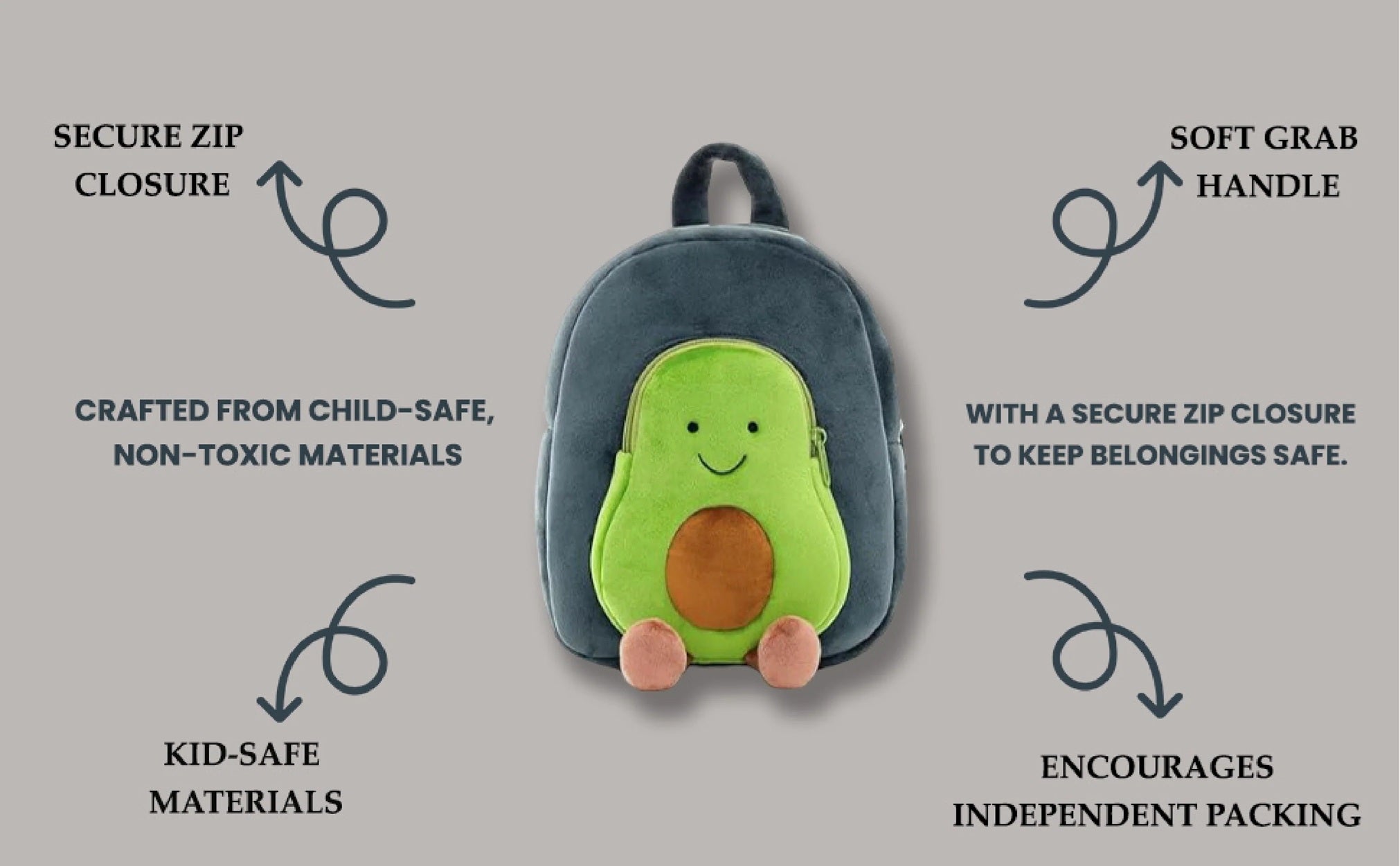 Avocado kids Backpack -Plush Backpack – Soft Bag for Kids 2-5 Years