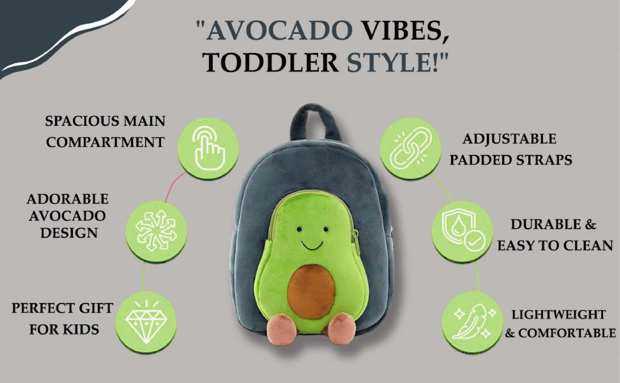 Avocado kids Backpack -Plush Backpack – Soft Bag for Kids 2-5 Years